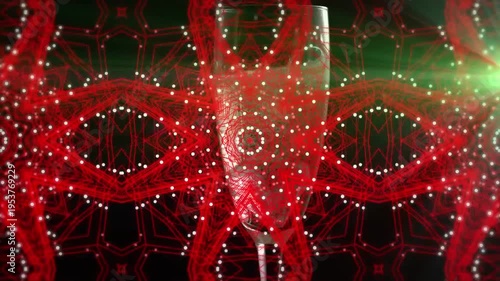 Animation of shapes and confetti over glass of champagne