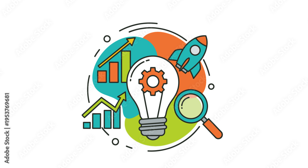Obraz premium Illustration depicting business growth, innovation, and strategic planning with graphic elements