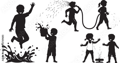 Children playing with water on a hot summer day