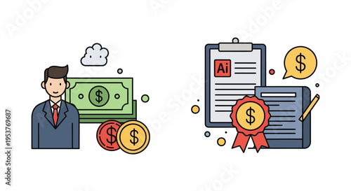 Illustration depicting finance, business, money, investment, design and financial agreement.