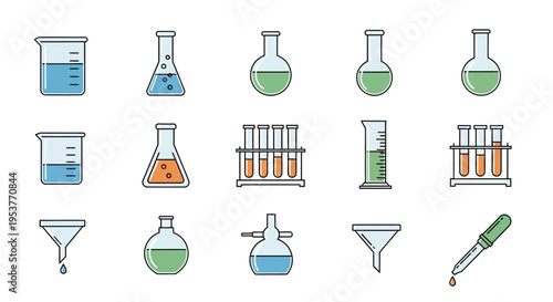 Illustrated laboratory equipment icons perfect for scientific research and educational purposes