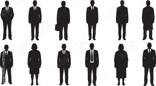 Silhouettes of business people in formal attire standing together