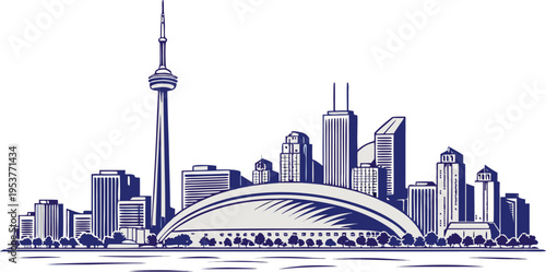 Toronto skyline silhouette featuring downtown skyline. Vector
