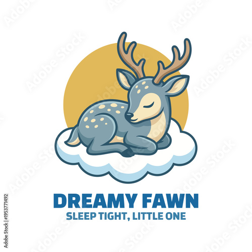 This enchanting logo depicts a peaceful fawn sleeping on a fluffy cloud, embodying tranquility and comfort, ideal for a children's sleep-related product range.