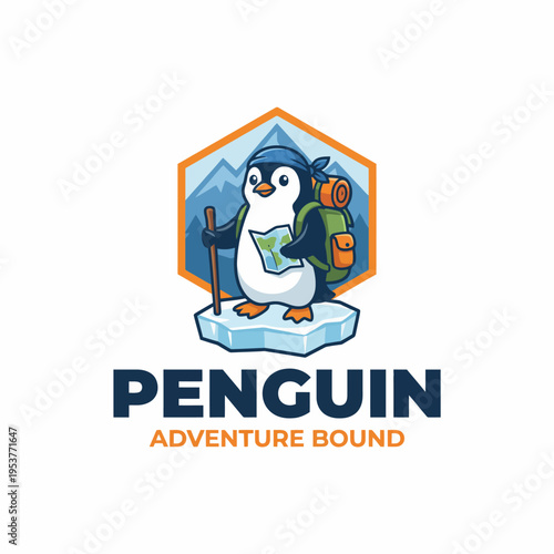 Photos This charming penguin logo features an adventurous design with a backpack, perfect for travel or outdoor brands, evoking a sense of exploration and fun
