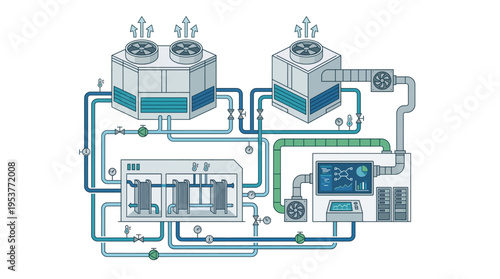 Schematic diagram of industrial cooling system.