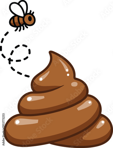 Brown cartoon bee flying around pile of poop