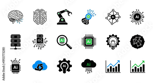 Artificial intelligence icons representing various technologies and futuristic concepts