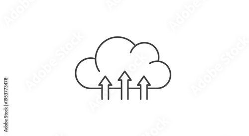 Cloud computing illustration featuring arrows pointing upwards, data transfer concept icon