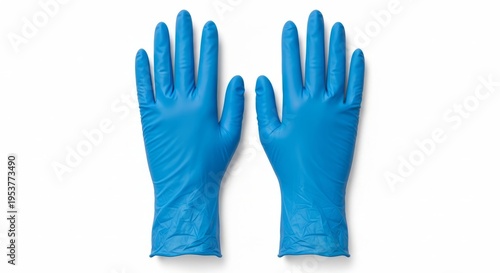 Wallpaper Mural Pair of vibrant blue disposable protective gloves, essential for hygiene, safety, and medical procedures, neatly presented on a clean white background, highlighting their readiness for various uses Torontodigital.ca