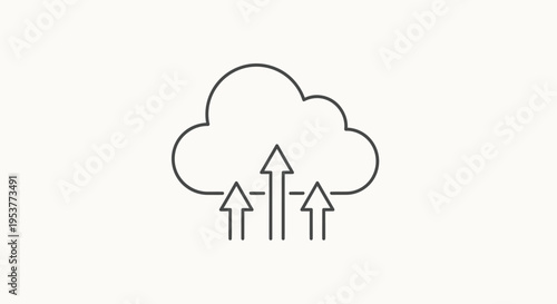 Cloud computing illustration of data upload process represented by upward arrows