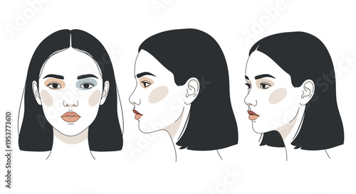 Illustration of woman's face in three different angles.