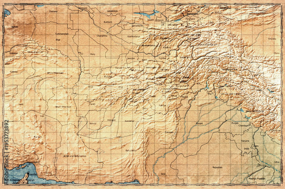 Fototapeta premium Vintage Map Of Afghanistan With Provincial Boundaries On Retro Paper Background