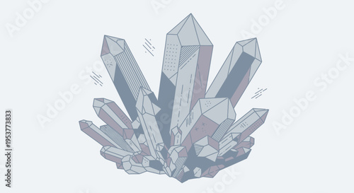 Abstract illustration of crystalline formation with geometric shapes and soft pastel colors