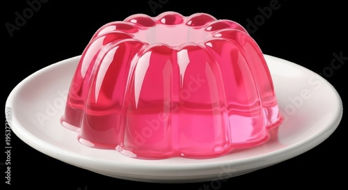 Wallpaper Mural A vibrant, translucent pink jelly molded into a classic fluted shape, served elegantly on a plain white plate, showcasing its shimmering texture and refreshing appeal Torontodigital.ca