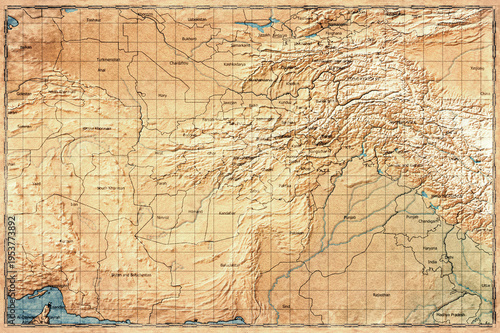 Vintage Map Of Afghanistan With Provincial Boundaries On Retro Paper Background
