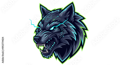 Aggressive wolf mascot design featuring lightning elements, perfect for esports branding
