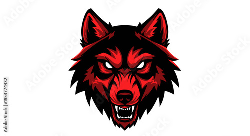 Aggressive crimson wolf head graphic with sharp details over a white background