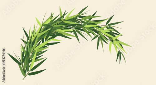 Green Bamboo Leaves Arching Gracefully on Light Background.