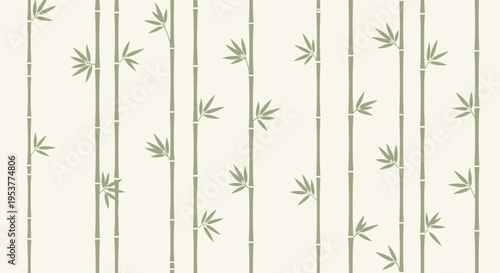 Seamless Bamboo Stalks with Delicate Leaves Pattern.