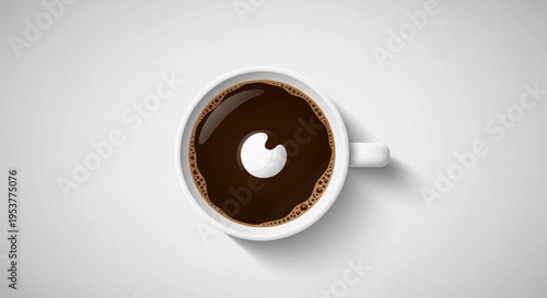 Aesthetic overhead view of coffee in a white cup, featuring a unique cream design