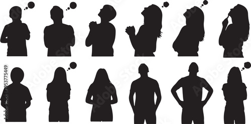 Silhouettes of people talking and communicating in various poses