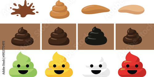 Colorful poop in various shades and styles feces cartoon brown