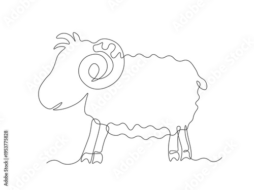 abstract ram, lamb, continuous single one line art hand drawing sketch logo