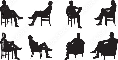 Silhouettes of people sitting in various chair positions relaxed