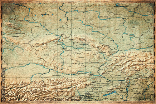 Foto Vintage Map Of Czechia With Regional Boundaries On Retro Paper Background
