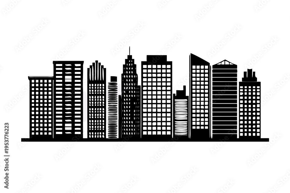 Obraz premium Black silhouette of a modern city skyline.