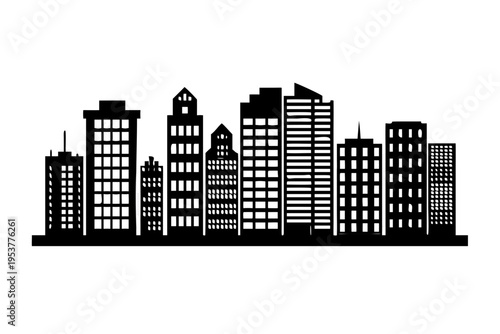 Black silhouette city skyline with buildings.