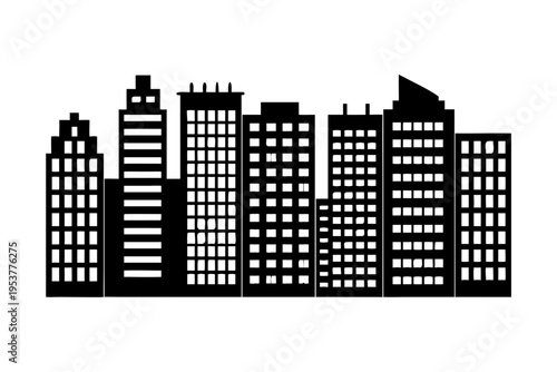 City skyline with tall buildings.