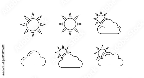 Simple weather icons illustration displaying sunny and cloudy conditions in a minimalistic design