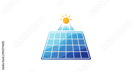 Solar energy panel graphic with sun emblem representing sustainable power source and eco-friendly