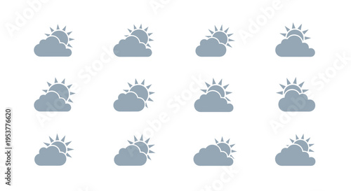 Weather Icons Depicting Cloudy Skies and Sun, Illustrating Varying Atmospheric Conditions