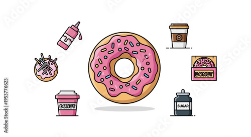 Pink Frosted Donut with Sprinkles Closeup.