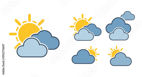 Weather illustrations depicting sun and clouds, representing different climatic conditions