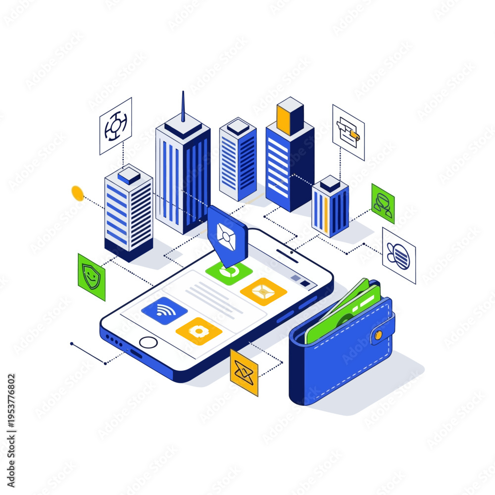 Fototapeta premium vector illustration of modern building with icons