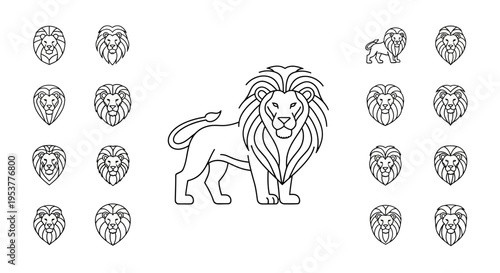 Lion with multiple lion heads around.