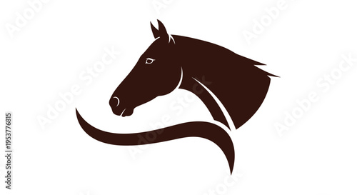 Elegant horse head silhouette logo design in brown color isolated on a white background