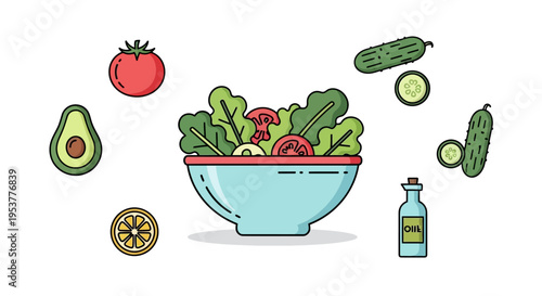 Colorful illustration of a salad bowl.