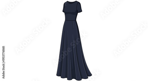 Elegant navy blue floor-length dress illustration isolated on a white background design