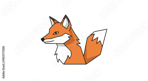 Geometric illustration of a fox with orange and white fur on a clean white background