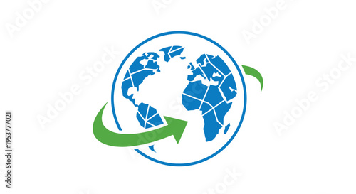 Global network symbol with earth and arrow representing worldwide connection