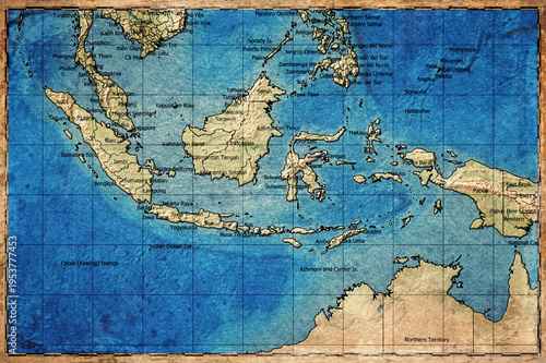 Vintage Map Of Indonesia With Provincial Boundaries On Retro Paper Background