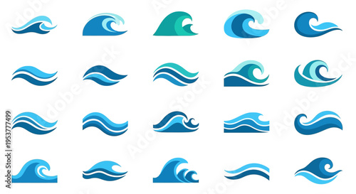 Collection of stylized ocean wave designs for aquatic themes and creative projects