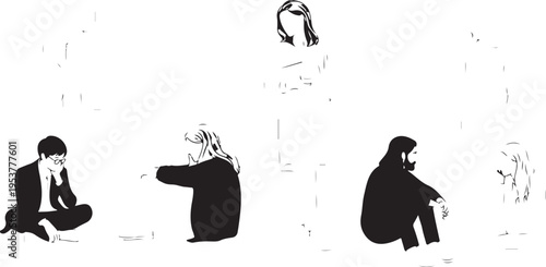 People sitting alone in sorrow and contemplation together