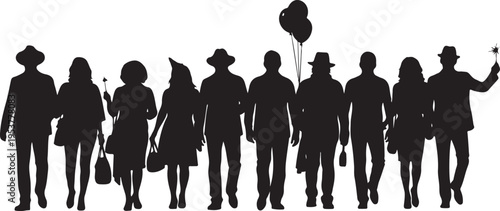 Silhouette of a group of people walking together outdoors