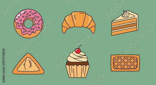 Assorted sweet baked dessert pastries.